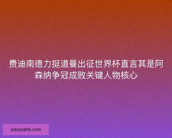 费迪南德力挺道曼出征世界杯直言其是阿森纳争冠成败关键人物核心